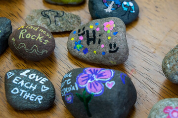 Kindness rocks!  Kindness rolls!  Hi written on a rock to make the finder smile.