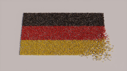 Aerial view of a Crowd of People, gathering to form the Flag of Germany. German Banner on White Background.