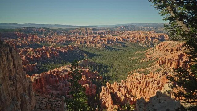 Beautiful landscape at Bryce Canyon at Bryce Point at sunset. Panorama left to right