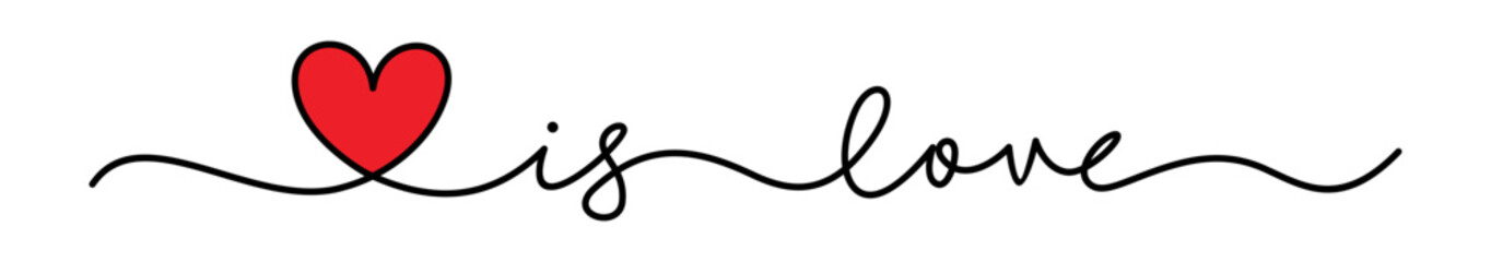 Continuous one line drawing of love is love hand lettering - Vector icon isolated on white