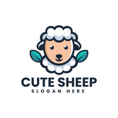 Vector Logo Illustration Sheep Mascot Cartoon Style.