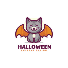 Vector Logo Illustration Halloween Cat Mascot Cartoon Style.