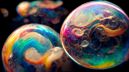 colorful iridescent swirl oil bubbles macro