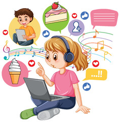 Plakat A girl using laptop for online learning