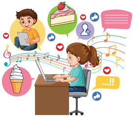 Cute girl browsing social media on laptop