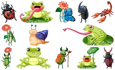 Fotobehang Set of various insects and amphibians cartoon © GraphicsRF