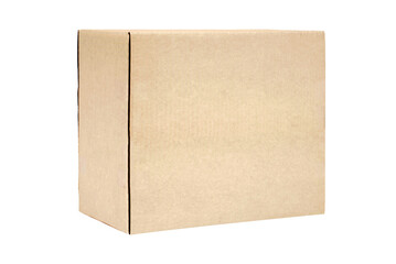 Plain white blong cardboard box on side isolated transparent background photo PNG file