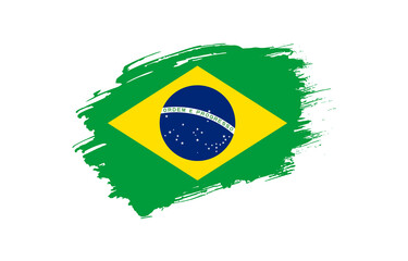 Creative hand drawn grunge brushed flag of Brazil with solid background