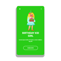 birthday kid girl vector. happy child, fun celebration, cute decoration, cake gift, carnival smile, little young birthday kid girl character. people flat cartoon illustration