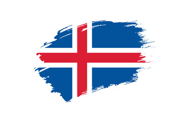 Obraz premium Creative hand drawn grunge brushed flag of Iceland with solid background