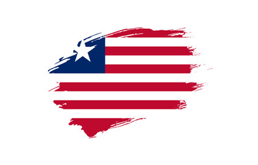 Creative hand drawn grunge brushed flag of Liberia with solid background