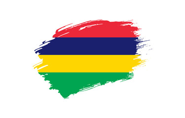 Creative hand drawn grunge brushed flag of Mauritius with solid background