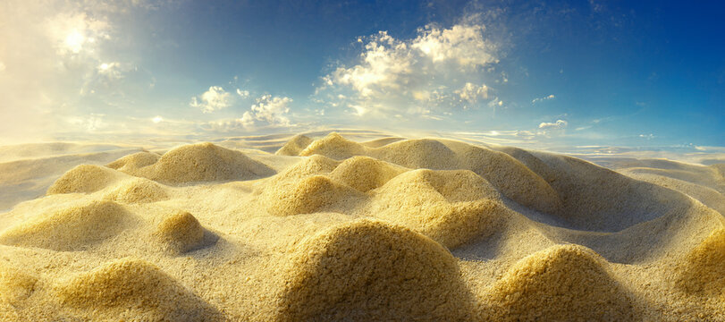 Close up view of beautiful sand dessert with blue sky landscape for wallpaper or background