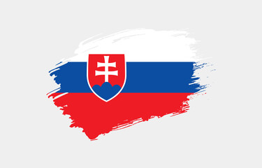 Creative hand drawn grunge brushed flag of Slovakia with solid background