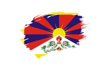 Creative hand drawn grunge brushed flag of Tibet with solid background