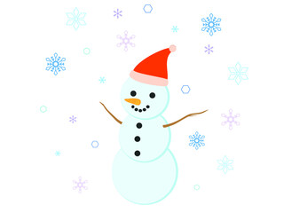 スノーマンと綺麗な雪の結晶のイラスト