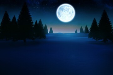 Full moon over snowy landscape