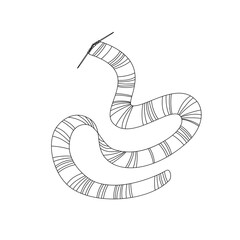 Cozy long doodle striped knitted scarf with needles. Cute warm clothing. Flat vector cartoon illustration, clipart.