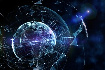 Global technology background in purple