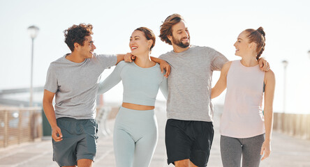 Fitness, exercise and friends or accountability partners together for wellness and health while...