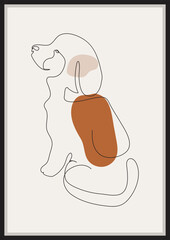 Cute dog sitting portrait minimal line art hand drawn illustration one line style drawing poster
