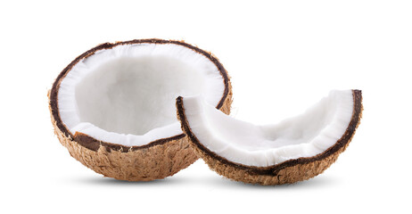 Half coconut isolated  on transparent (PNG) - obrazy, fototapety, plakaty