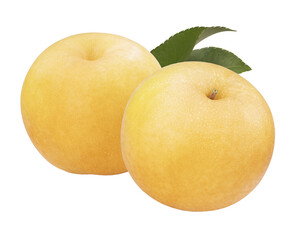Snow pear or Nashi pear or Feng Shui pear on white background, Korea pear fresh fruit with slices on white background PNH file.
