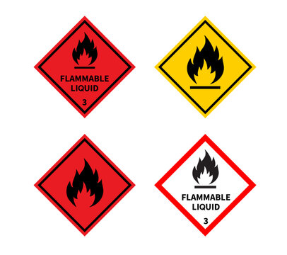Flammable liquid sign on white background. Danger sign. Label, Sticker, Symbol. Vector illustration.