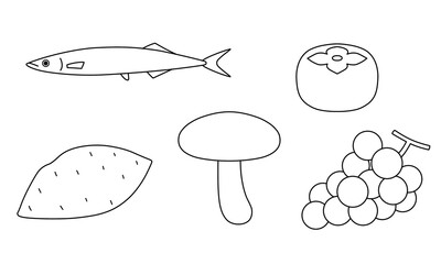 はっきりとした線で描かれた秋の食べ物の線画セット