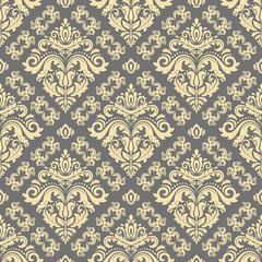Classic seamless vector pattern. Damask orient gray and yellow ornament. Classic vintage background. Orient pattern for fabric, wallpapers and packaging