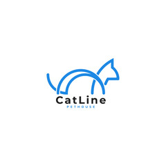 Simple line art cat shape logo design.