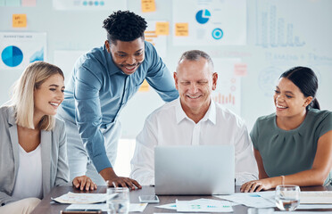 Digital marketing, seo and collaboration business meeting to review team sales, goals and analytics...