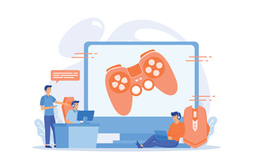 Computer gaming industry, cybersport training. Esports coaching, lessons with pro gamers, esports coaching platform, play like a pro concept. flat vector modern illustration © Alwie99d