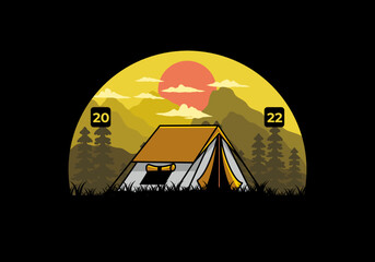 Double layer tent flat illustration badge design