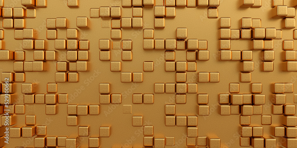 Poster golden abstract geometric 3d background with random cubes elements. luxury abstract background. conc