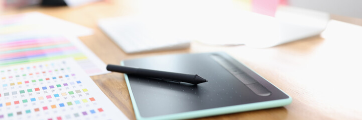 Modern digital tablet for working as graphic designer closeup