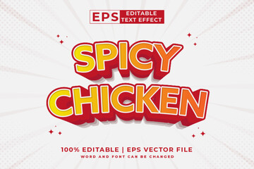 Editable text effect Spicy Chicken 3d cartoon template style premium vector