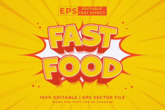 Editable text effect Fast Food 3d cartoon template style premium vector