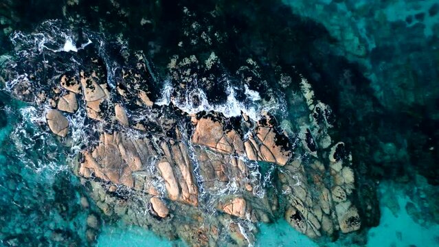 Footage of rocks just off of a penguin beach, Redbill Beach down in Bicheno, Tasmania