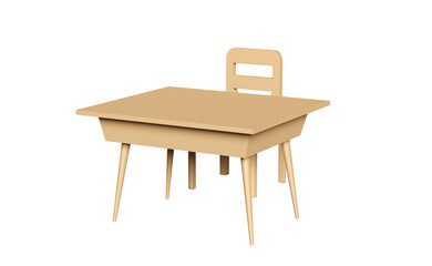 3d wooden school desk cartoon isolated. 3d render illustration