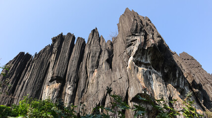 Fototapeta na wymiar The View of Yana Caves, is known for the unusual karst rock formations, located in the Sahyadri mountain range of the Western Ghats, Sirsi, Uttara Kannada, Karnataka, India.