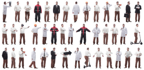 collage of a man in full growth displaying many professions and position