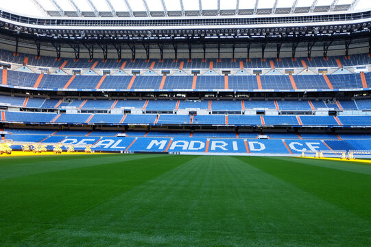 Exterior architecture and building design at 'Santiago Bernab&eacute;u Stadium' current seating capacity of 81,044, it has been the home stadium of Real Madrid, Spain
