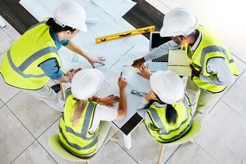 Engineer, architect or construction team workers working on creative innovation, planning and...
