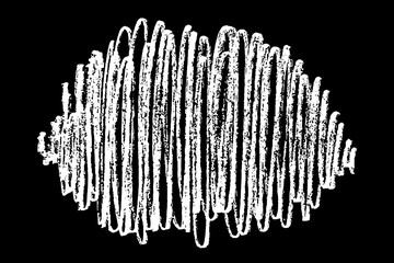 Scribble hand drawn in chalk on black background. Monochrome stain element. Digitally generated image. Vector illustration, Eps 10.