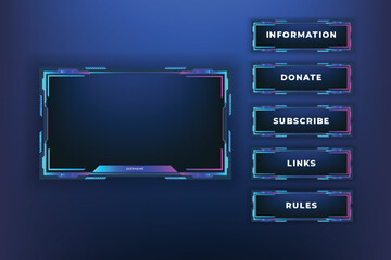 Twitch stream panels collection. Streaming screen panel overlay game design template 