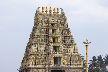 Gopuram of Chennakeshava Temple, commissioned by King Vishnuvardhana in 1117 CE, Hoysala Temple, Belur, Hassan, Karnataka, India.