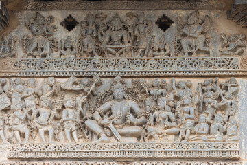 Beautiful Depicting on the Chennakeshawa Temple, Belur, Hassan, Karnataka, India.