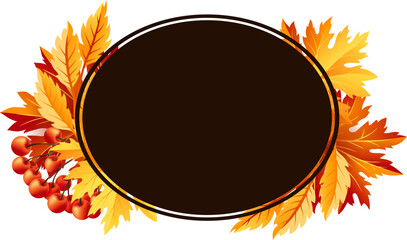 Autumn fall maple tree leaves with rowanberry frame