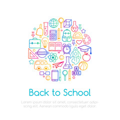 Back to school conceptual background with line art icons